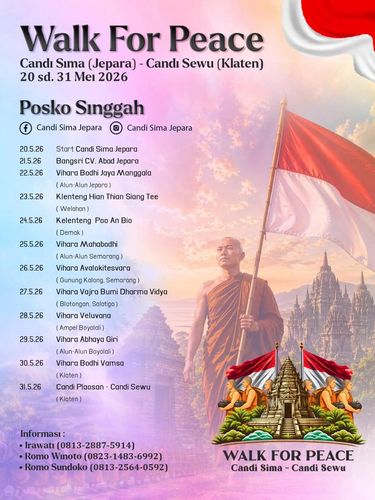 Rute perjalanan thudong dari Candi Sima Jepara ke Candi Sewu Klaten menyambut hari Waisak.