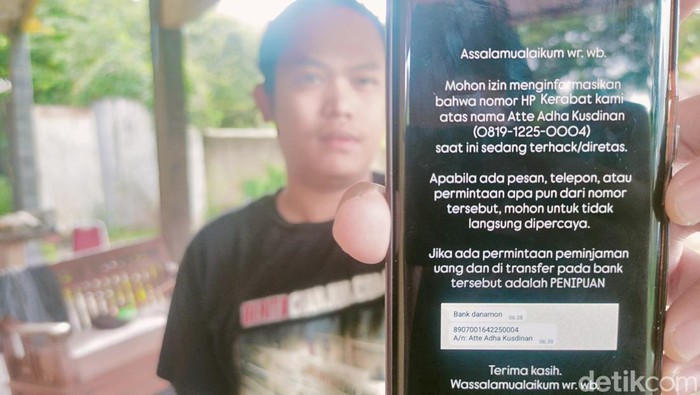 tangkapan layar modus penipuan dan peretasan di Cianjur