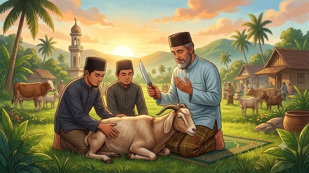 Ilustrasi doa menyembelih hewan kurban. Ilustrasi doa menyembelih hewan kurban.