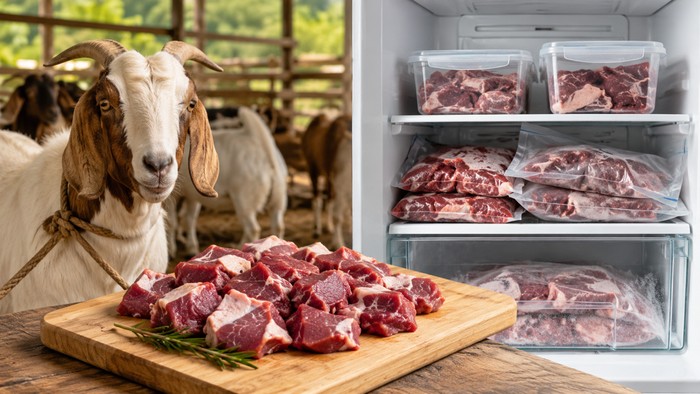 Ilustrasi menyimpan daging kambing kurban di kulkas.