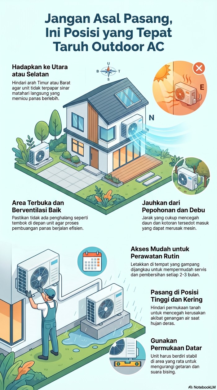 Infografis lokasi yang tepat pasang Outdoor AC di rumah