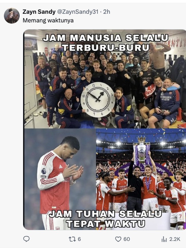 Meme Arsenal Juara, Gooners Ketawa Puas Fans City Disindir