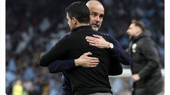 Ucapan selamat Pep Guardiola pada Arteta yang menilai mantan anak didiknya itu pantas mendapatkannya. Foto: X.com