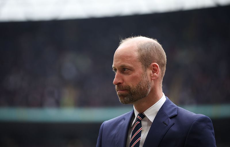 LONDON, ENGLAND - MAY 16:  Prince William, Prince of Wales during the Emirates FA Cup Final match between Chelsea and Manchester City on May 16, 2026 in London, England. (Photo by Alex Pantling - The FA/The FA via Getty Images)
