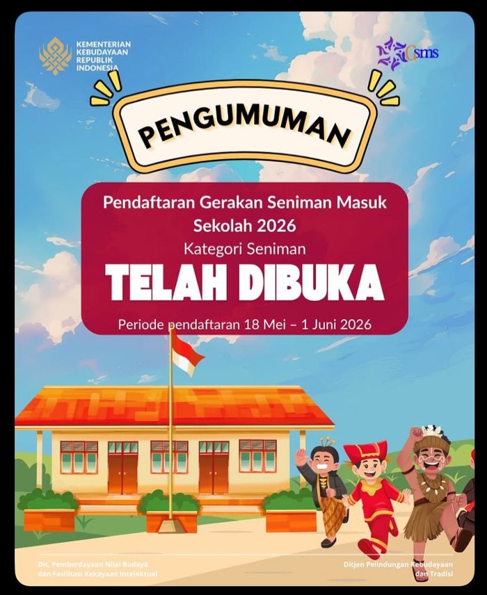 Pendaftaran Gerakan Seniman Masuk Sekolah 2026.