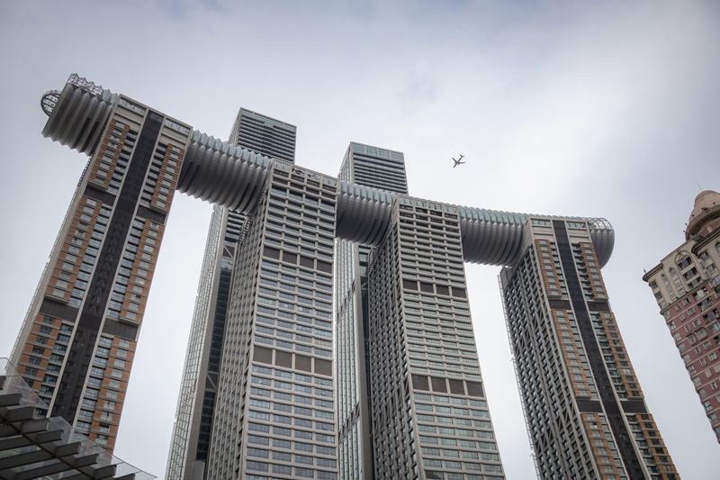 View of Raffles City, Chongqing on a cloudy hazy day