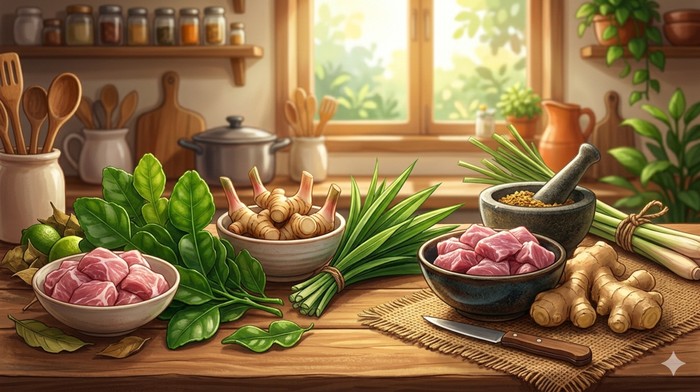 Ilustrasi bahan dapur untuk menghilangkan bau daging kambing.