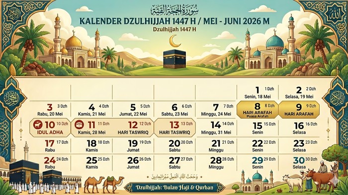 Ilustrasi Kalender Dzulhijjah 2026