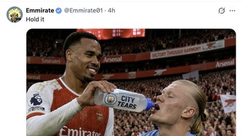 Netizen ramai-ramai menyodorkan “City Tears” ke Haaland usai dominasi Manchester City runtuh musim ini. Foto: X.com