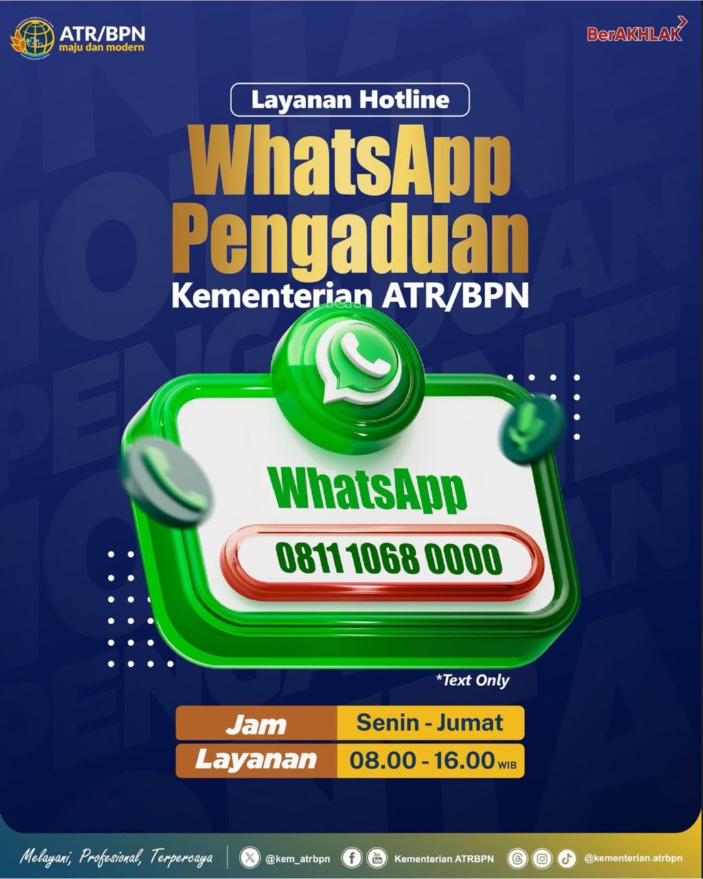 Berantas mafia tanah melalui Whatshaap Pegaduan Kementerian ATR/BPN. (Kementerian ATR/BPN)