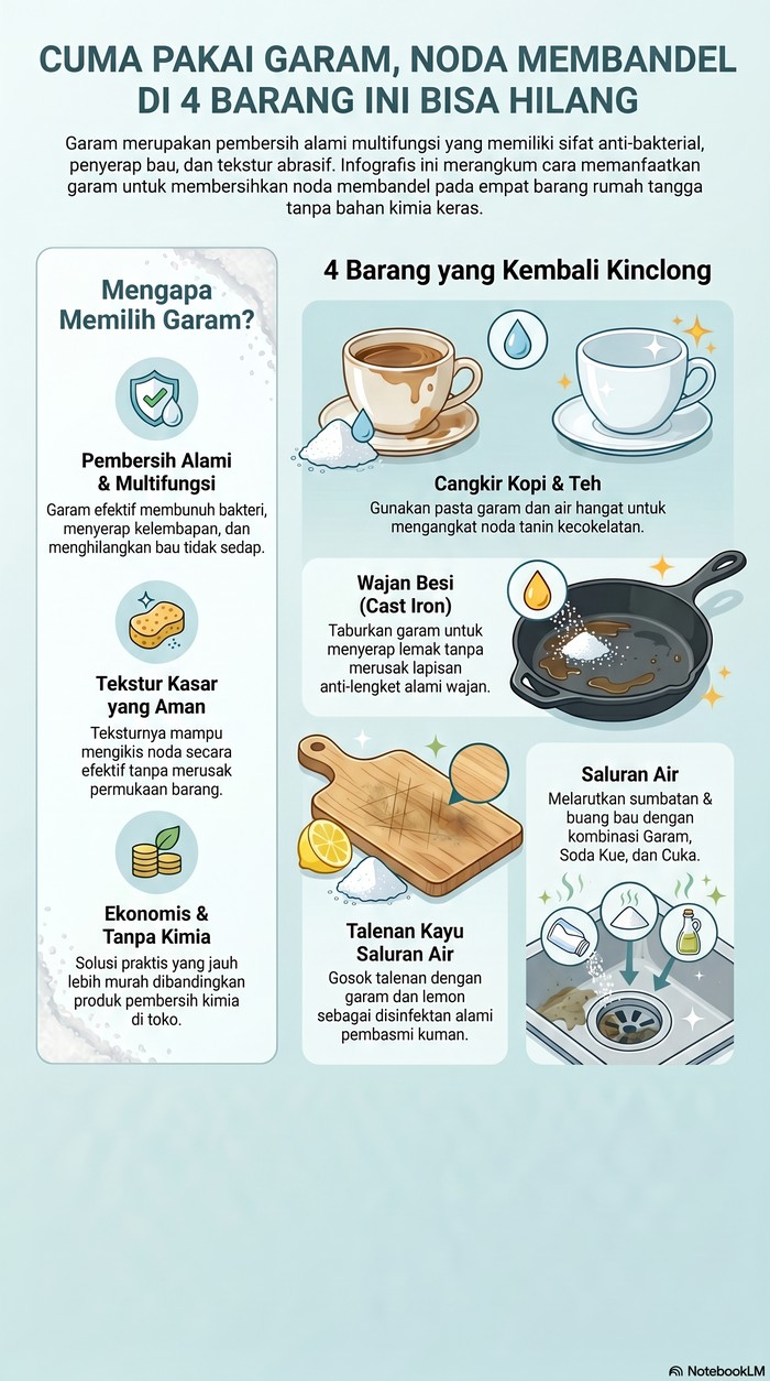 Infografis manfaat garam untuk bersih-bersih rumah