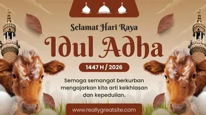 Banner Idul Adha 2026 dengan desain yang menari dan dapat diunduh secara gratis. 