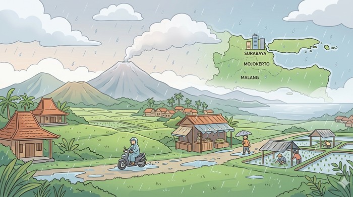 Ilustrasi Hujan Ringan Jawa Timur