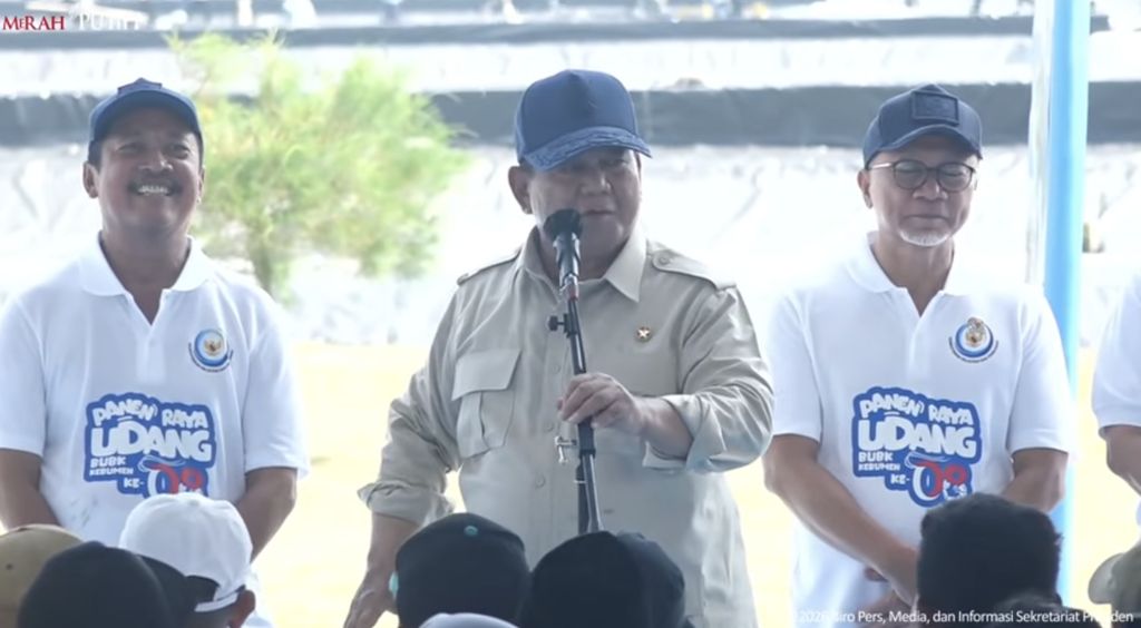 Panen Raya Udang di Tambak Budidaya Udang Berbasis Kawasan, Kebumen, 23 Mei 2026. (Tangkapan layar youtube Setpres RI)