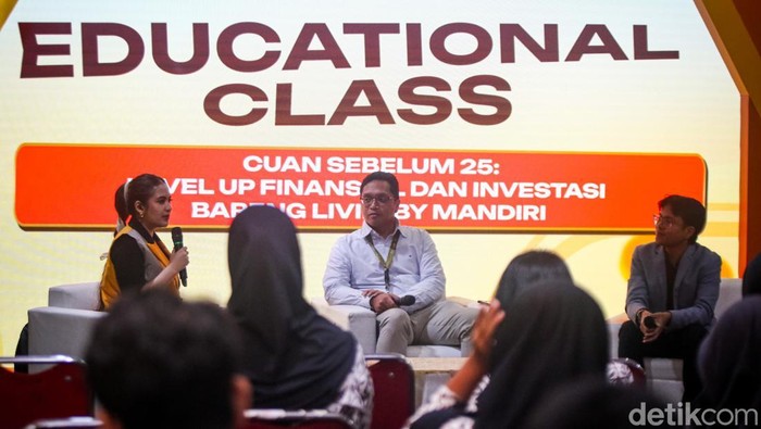 Suasana kelas Cuan Sebelum 25: Level Up Finansial dan Investasi Bareng Livin by Mandiri di Jogja Financial Festival 2026 di JEC, Sabtu (25/5/2026).