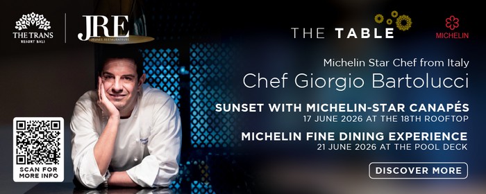 Nikmati pengalaman kuliner unik di Bali dengan Chef Michelin Giorgio Bartolucci. Bergabunglah dalam THE TABLE, kolaborasi Trans Resort Bali dan JRE, Juni 2026!