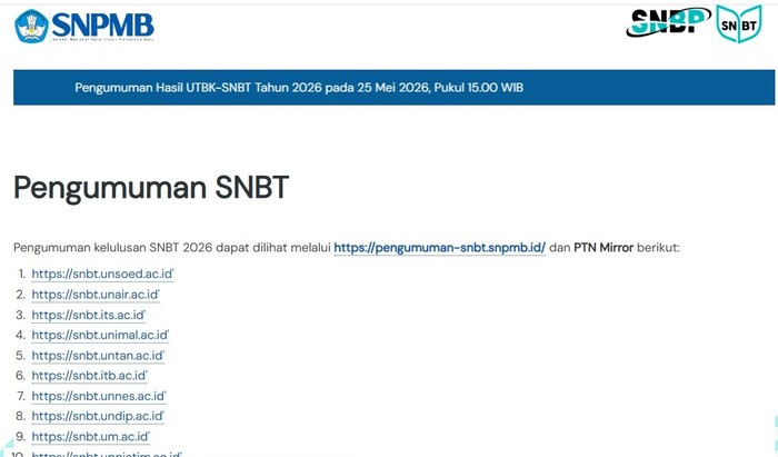 Link Pengumuman SNBT 2026