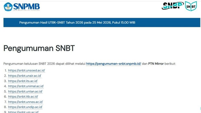 Link Pengumuman SNBT 2026