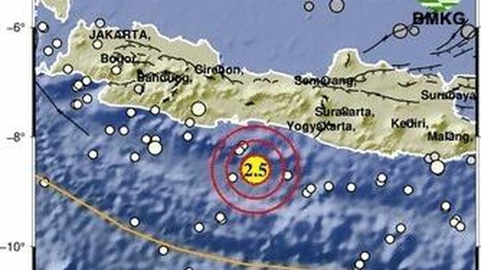Lokasi gempa di selatan Cilacap pagi ini.