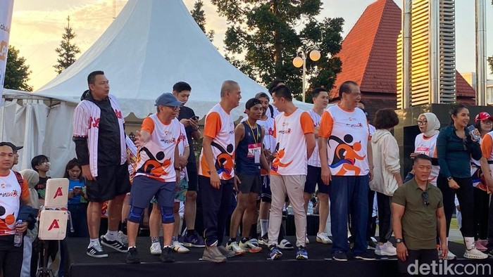 Suasana panggung di lokasi finis Jogja Run D-City 2026, Minggu  (24/5/2026).