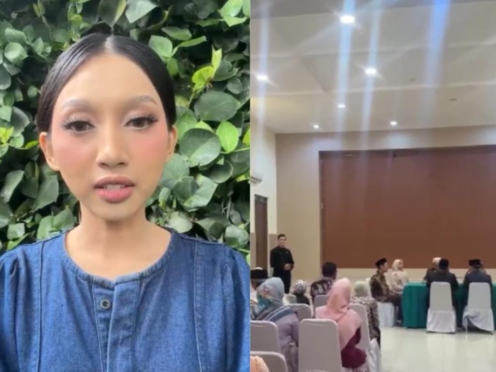 Suasana pernikahan sepi di Islamic Center Bekasi setelah pengantin ditipu WO. Acara tak sesuai rencana tanpa dekorasi dan katering akibat pihak vendor kabur.