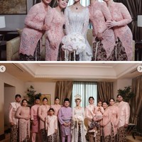 Para anggota keluarga tampil kompak dengan mengenakan busana bernuansa pink pastel. Para wanita tampil anggun dengan kebaya, sementara laki-laki mengenakan beskap dan baju Melayu. Foto: Instagram/@tengkunadiraadn