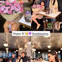 Para sahabat juga ikut memberikan kejutan ulang tahun spesial untuk Audi. Kue ulang tahun hingga buket bunga berwarna pink dan ungu tampak diterima Audi. Foto: Instagram/@audimarissa