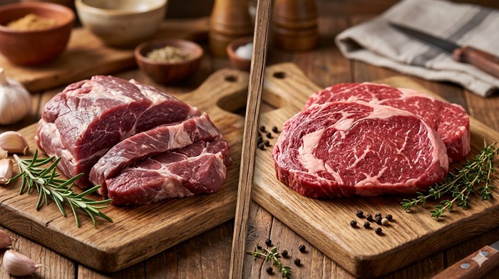 Ilustrasi daging sapi vs daging kambing.