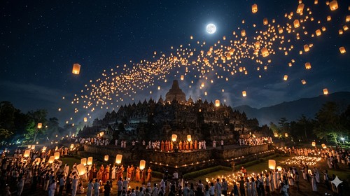 Ilustrasi festival lampion saat Waisak.