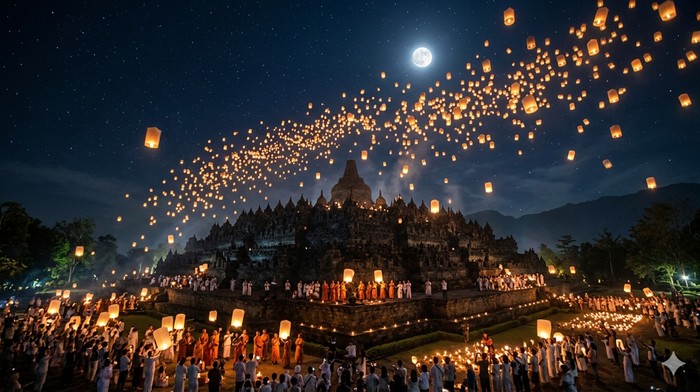 Ilustrasi festival lampion saat Waisak.