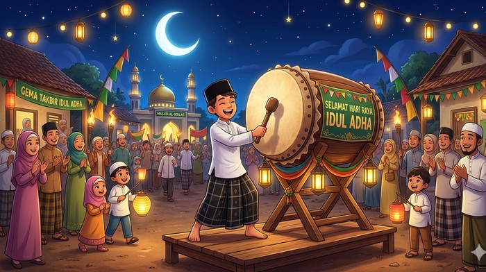 Ilustrasi suasana malam takbiran Idul Adha.