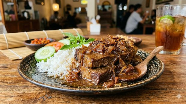 Olahan daging kurban. Lapis daging dan daging bumbu rujak.