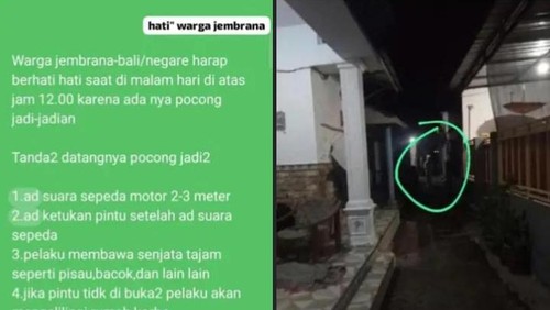 Tangkapan layar pesan untuk waspada teror pocong yang disebar melalui sosial media serta pesan singkat, Senin (25/5/2026).