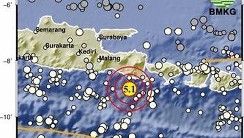 Gempa 5,1 Magnitudo mengguncang selatan Pulau Jawa. (Dok. BMKG)