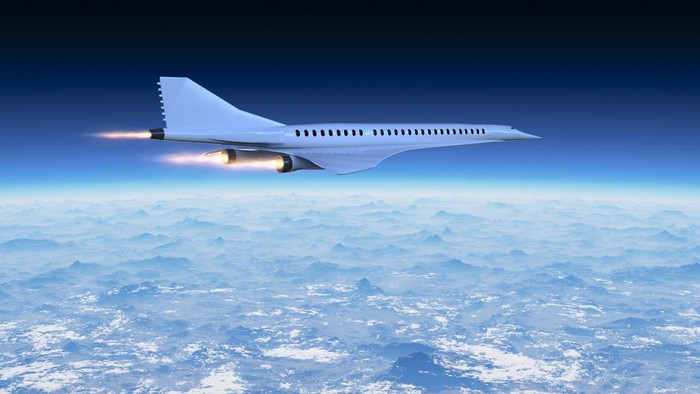 Supersonic flight, the plane to travel faster than ever. Unlike other commercial flights, it has double the speed. 3d render