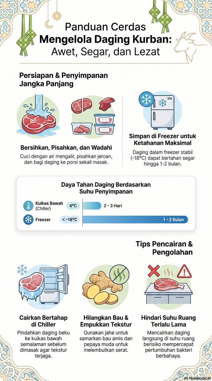 Infografis Panduan mengelola daging kurban agar awet, segar dan lezat
