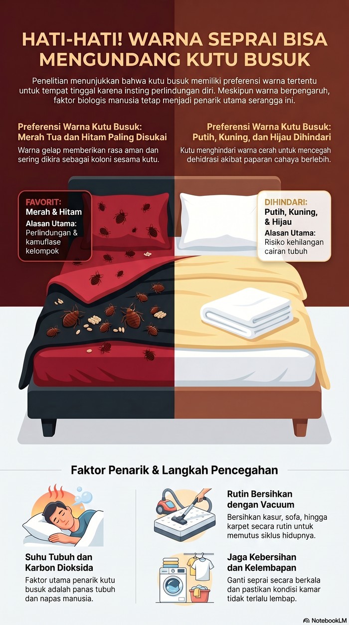 Infografis Warna Seprai yang Mengundang Kutu Busuk