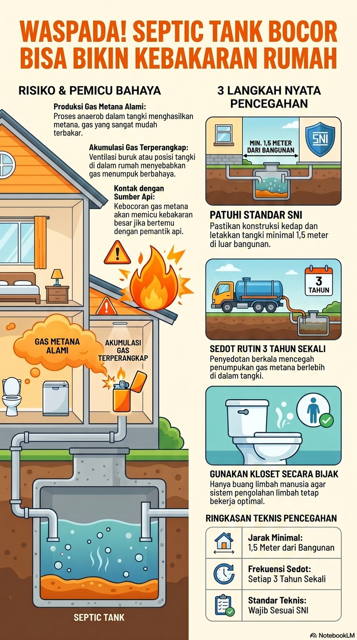 Septic tank bocor bisa bikin kebakaran rumah.