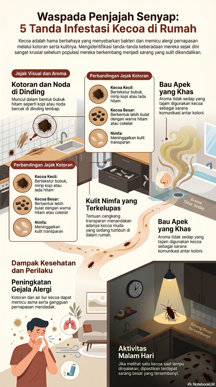 Infografis tanda ada kecoa di dalam rumah