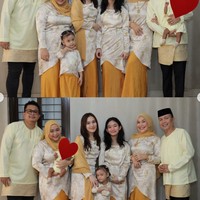 Ayah dan adik ipar Ayu mengenakan baju koko Melayu dipadukan dengan celana panjang hitam dan kain songket senada. Foto: Instagram/@ayutingting92