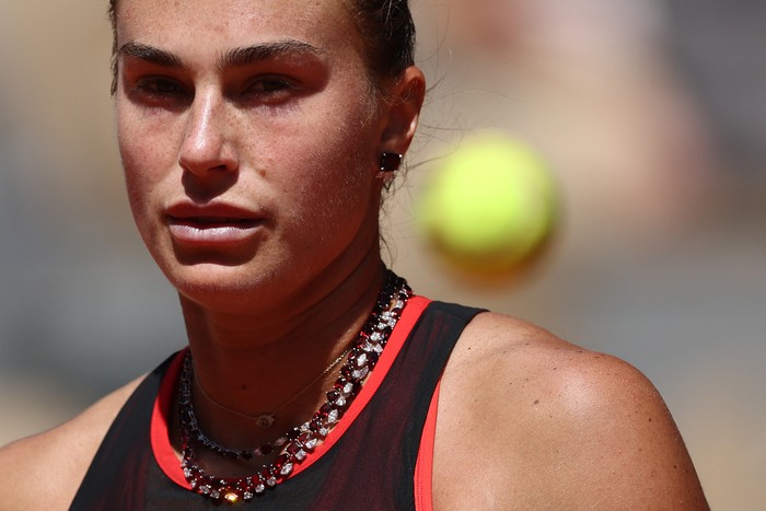 Tennis - French Open - Roland Garros, Paris, France - May 26, 2026 Belarus Aryna Sabalenka looks on during her first round match against Spainss Jessica Bouzas Maneiro REUTERS/Stephane Mahe