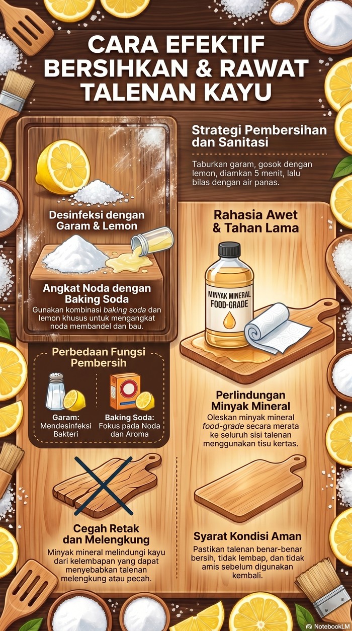 Infografis cara membersihkan talenan kayu