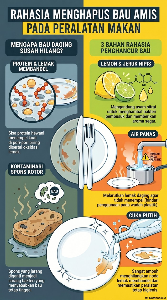 Infografis cara menghilangkan bau amis pada piring