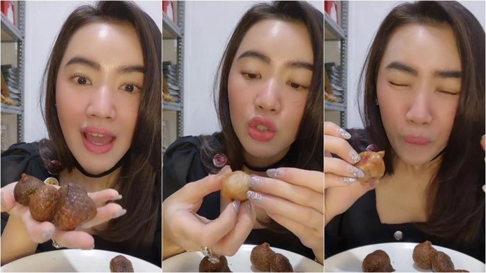 Kreator konten Meimei Mecin mencicipi buah asam payak. (Instagram @japmei)