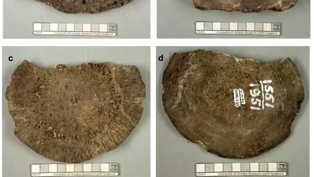 Foto dua pelat fosil tulang paus yang sebelumnya disangka berasal dari mammoth.