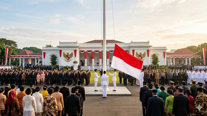 Ilustrasi upacara bendera Hari Lahir Pancasila.