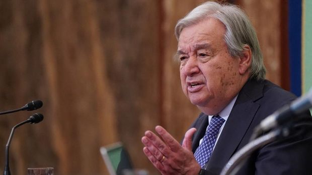 Secretary General of the United Nations Antonio Guterres speaks during a press conference at the Japan National Press Club in Tokyo on May 20, 2026. (Photo by Kazuhiro NOGI / AFP)