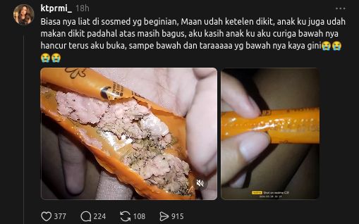 Temuan Sosis Zonk, baggian isinya setengah dalam kondisi hancur