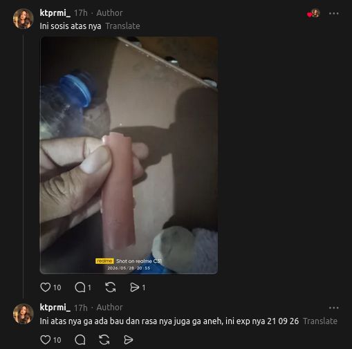 Temuan Sosis Zonk, baggian isinya setengah dalam kondisi hancur