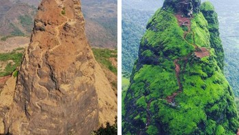 Kalavantin Durg adalah benteng kuno di India yang dibangun di atas puncak bukit curam dengan tangga yang dipahat langsung pada bebatuan. Pada abad ke-15, benteng ini berfungsi sebagai pos pertahanan strategis. Namun, perubahan kekuasaan politik, perkembangan taktik militer, dan lokasinya yang sulit dijangkau membuatnya ditinggalkan beberapa abad kemudian. Kini, alam menjadi penguasa baru. Lumut menutupi batu-batu tua, tanaman merambat melekat di tebing, dan vegetasi lebat perlahan menghapus jejak buatan manusia, mengubahnya menjadi suaka hijau yang menakjubkan. Foto: Boredpanda